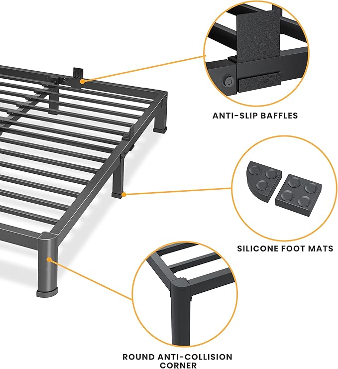 Superay 10 Inch Twin Size Metal Platform Bed Frame with Round Corners, Storage Space Under High Bed Frame-Heavy Duty Steel Slats Support, Noise Free - Easy Assembly - No Box Spring Needed