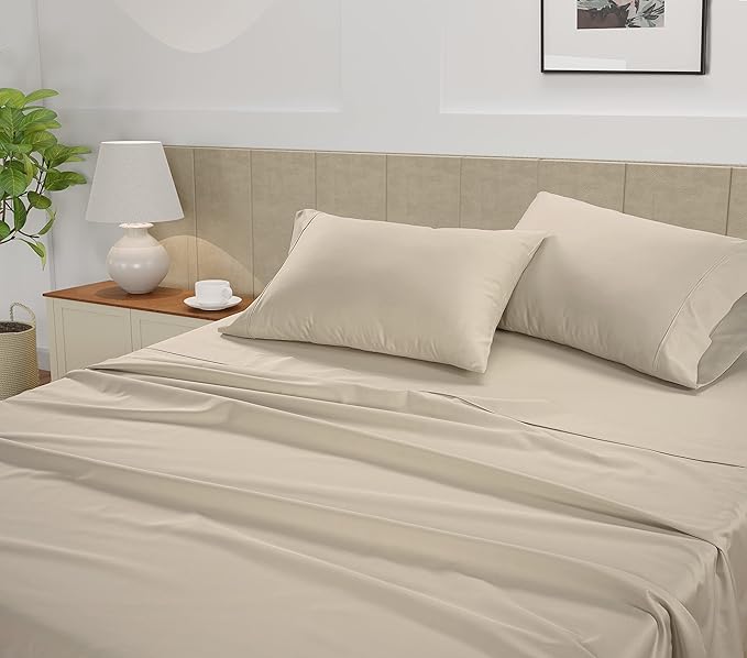 LANE LINEN 100% Cotton Full Size Sheet & Pillowcase Sets - 450 TC Sateen Weave - Extra Soft & Comfortable Bedding for Everyday Use - Snugly Fits Mattress Upto 15'' Deep - Oeko TEX Certified - Ivory
