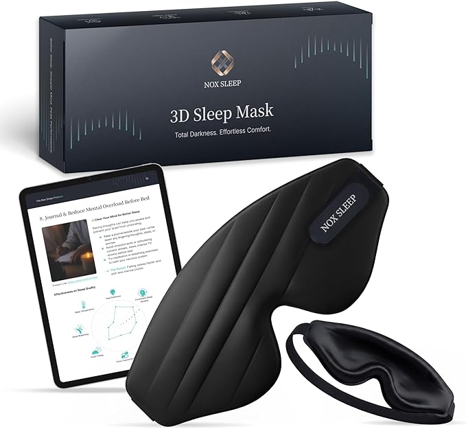 Nox Sleep 3D Sleep Mask for Men, 100% Blackout Eye Mask for Sleep, Ice Silk Lightweight Sleeping Mask for Side Sleepers, Soft Breathable Blindfold Perfect for Travel & Deep Sleep