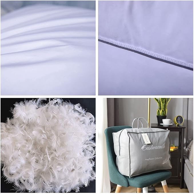 King Size Goose Feather Down Bed Pillow 2 Pack for Sleeping 100% Cotton Cover Medium Firm Set of 2 King Size Gussted White