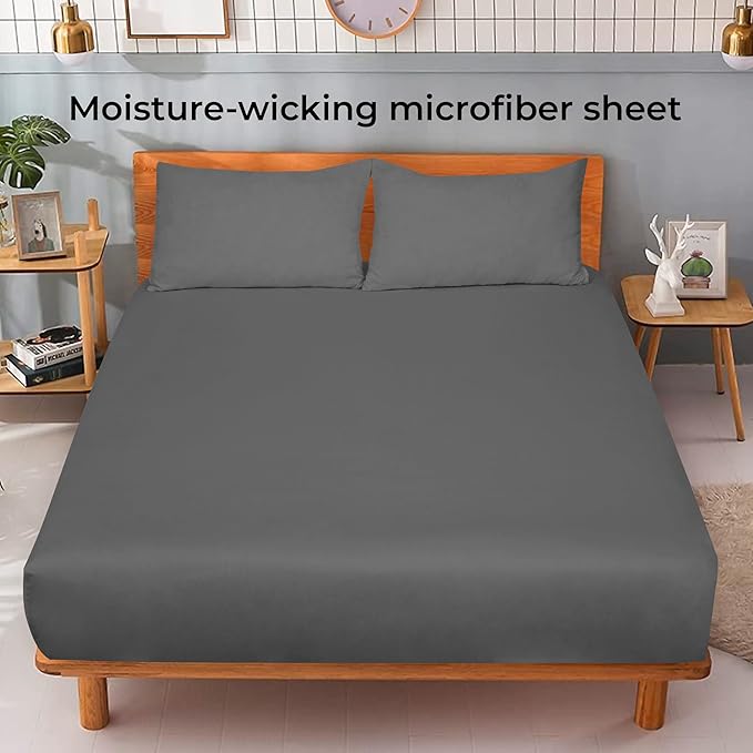 Royale Linens 2 Pack Fitted Sheet - Elastic Sheets - California King Fitted Sheet Only - Soft & Breathable - 1800 Microfiber - Stain Resistant- Hotel Quality Deep Pocket Up to 16" (Cal King, Grey)
