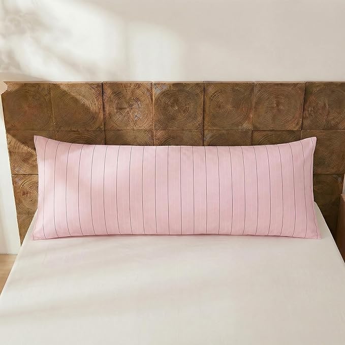 Merryword Striped Body Pillow Cover 20x54inches, 100% Cotton Long Pillowcase, Pink Striped Pillowcase, Luxury Linen Like Pillowcase, Soft Breathable Pinstripe Pillow Case, 1-Piece