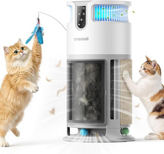 oneisall Pet Air Purifier for Home: Large Room 3000 Ft², H13 HEPA Washable Filter, 360° Airflow Visible Air Cleaner for Pet Hair, Odor Allergies Smoke Dust, PM2.5 Monitor,Auto Mode,Cat Toys,PP04