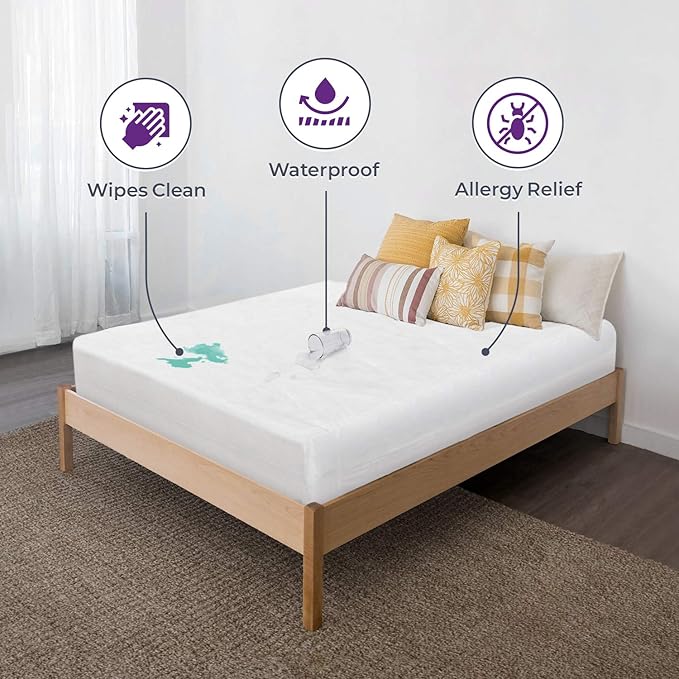 BLISSFORD Plastic Mattress Protector Zippered Cal King, Waterproof Vinyl Mattress Cover, Heavy Duty Noiseless Mattress Encasement