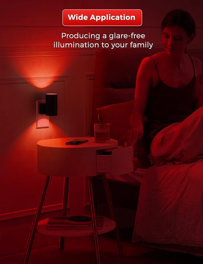 L LOHAS LED Red Night Light, Circadian Night Lights Plug into Wall, LED Nightlights with Light Sensor, Sleep Aid Red, Dimmable Night Light for Nursery Kids Adults, Home Decor, Hallway, Bedroom, 2Pack