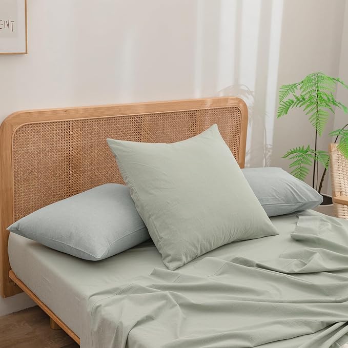 BESTOUCH 100% Washed Cotton Pillowcase for Hair and Skin Linen Feel Soft Comfortable Breathable 2 Set Pillow Case with Envelope Closure Solid Northern Droplet Grey King 20x36 Inches