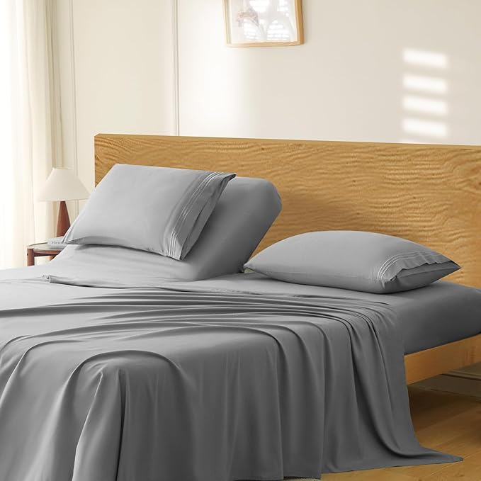Manyshofu 4 Piece Split Head California King Sheets Sets for Adjustable Bed Sheet, Flex Head Split Top Cal King Sheets Grey Sheet Set - 1800 Thread Count Bedding Set with 14-16 Inch Deep Pockets