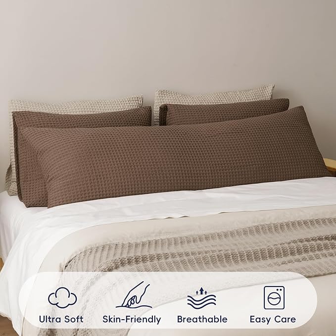 PHF Ultra Soft Waffle Weave Body Pillowcase with Zipper, No Insert, 1Pack 20" x 54" Pillow Sham, Breathable & Skin-Friendly Body Pillow case, Stylish Decorative Bed Pillow Cover, Mocha