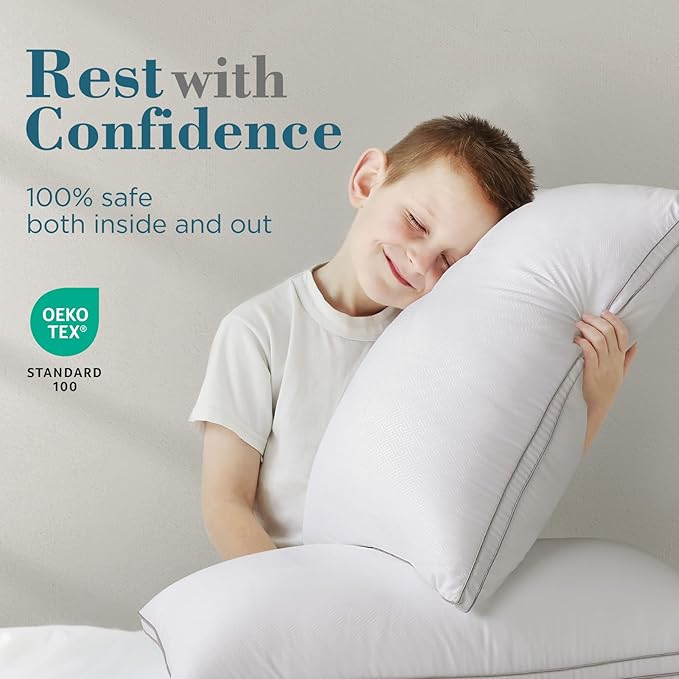 viewstar Bed Pillows Set of 2, Firm Support Down Alternative Gusseted Pillows for Side, Back, or Stomach Sleepers, White, 19" x 33"