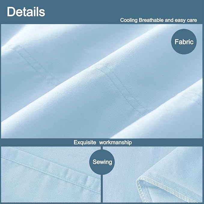 WhatsBedding Body Pillow Cover Cotton Fabric, Long Pillowcase Breathable & Skin-Friendly, Envelope Closure - Light Blue (20x54 inch)