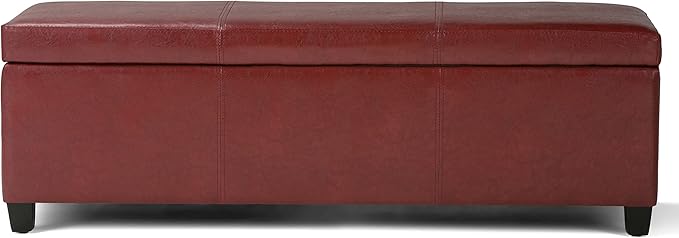 SIMPLIHOME Avalon Storage Ottoman Bench - 48" Wide x 16" High Upholstered Vegan Leather Rectangular Lift-Top Ottoman in Red, Contemporary Storage Bench for Living Room with High-Density Foam