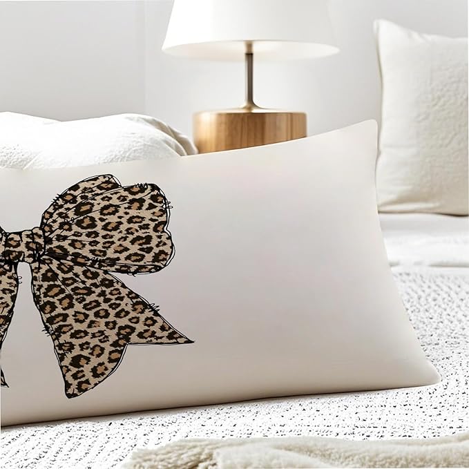 Trendy Coquette Leopard Bow 20x54 Body Pillow Cover, Coquette Room Decor, Cheetah Print Room Decor, Preppy Leopard Print Decorative Long Body Pillow Cases for Bed Couch