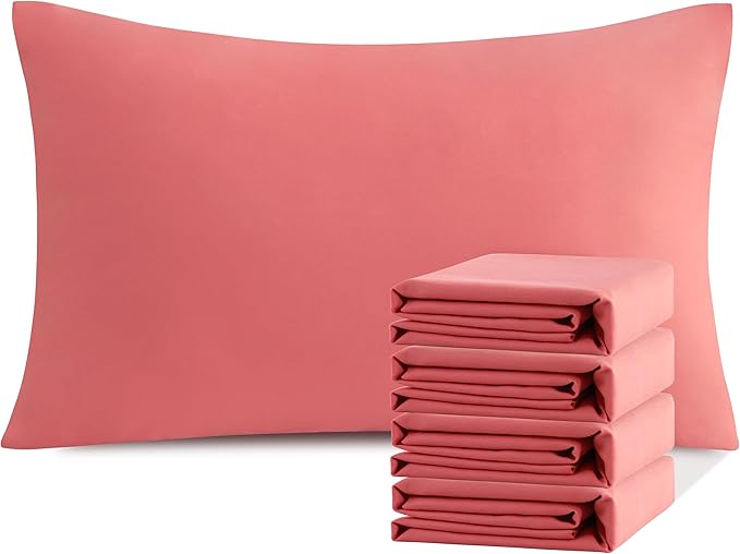 NTBAY Queen Pillowcase Set - 4 Pack Brushed Microfiber 20x30 Pillowcases - Soft, Wrinkle-Free, Fade-Resistant, Stain-Resistant, Coral Pink Pillowcases with Envelope Closure - 20x30 Inches, Coral Pink