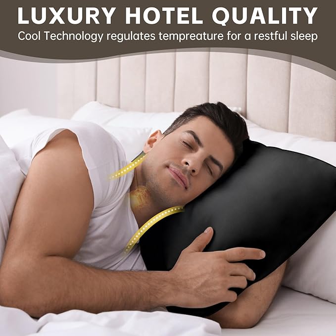 HIMOON Bed Pillows for Sleeping 4 Pack,King Size Cooling Pillows Set of 4,Top-end Microfiber Cover for Side Stomach Back Sleepers(Black)