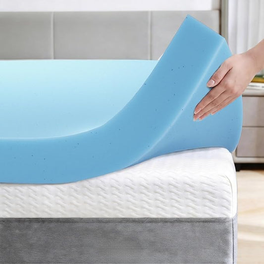 OhGeni3 Inch Cooling Queen Size Gel Memory Foam Mattress Topper Pad,Soft Bed Cover with Anti-Slip Base &Zipper,Fits 6"-19" Mattresses with Straps,Extra Comfort for Sleep&Back Pain Relief
