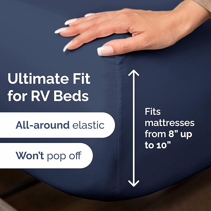 Short Queen Size 4 Piece Sheet Set - RV Short Queen, Soft, Breathable & Cooling Bed Sheets Set with Deep Pockets - Hotel Luxury Bedding for Women & Men - Wrinkle Free and Fade Resistant - Navy Blue