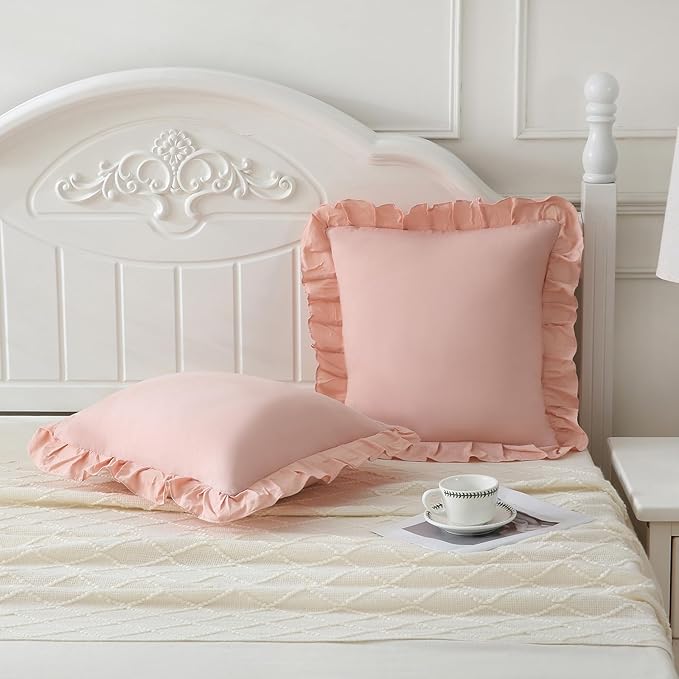 Merryword Pink Pillowcases 18x18 Cute Throw Pillow Covers Pack of 2 Ruffle Pillowcase Cushion for Couch Sofa Bedroom