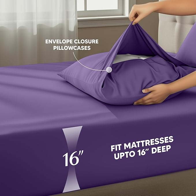 Utopia Bedding Queen Size Sheet Set – 4 Piece Bed Sheets, Soft and Breathable Microfiber, Includes 1 Fitted Sheet, 1 Flat Sheet and 2 Pillowcases – Oeko Tex (Eggplant)