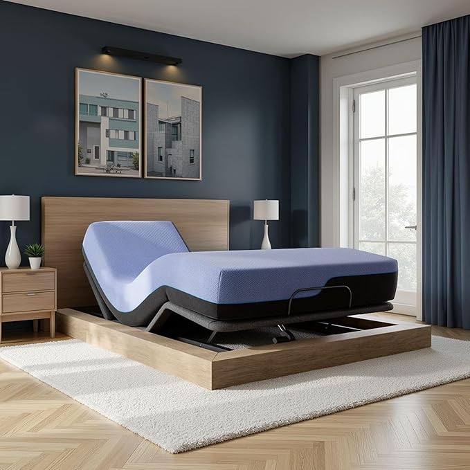 Bridgevine Home Split Flex 6-Layer Hybrid Latex Foam and Coil Adult Mattress, 12 Inches, Mattress-in-a-Box, Split Top Queen Size, Blue Ice Cover