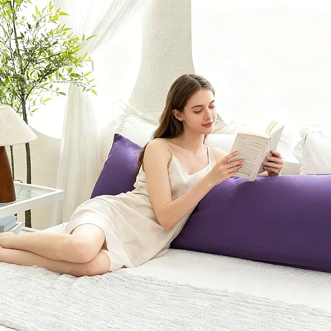 Body Cooling Pillow Cases Cover, Bamboo Rayon Body Pillowcases with Zipper Closure, Cool & Breathable Pillow Case for Hot Sleepers and Night Sweats, 20x54 inches, Dark Purple