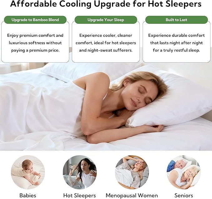 MR&HM King Pillow Cases Set of 2, Cooling Pillow Case for Hot Sleepers 20"x36", Breathable & Moisture Wicking, Soft Envelope Pillowcases, Rayon Derived from Bamboo & Polyester Blend (Beige)