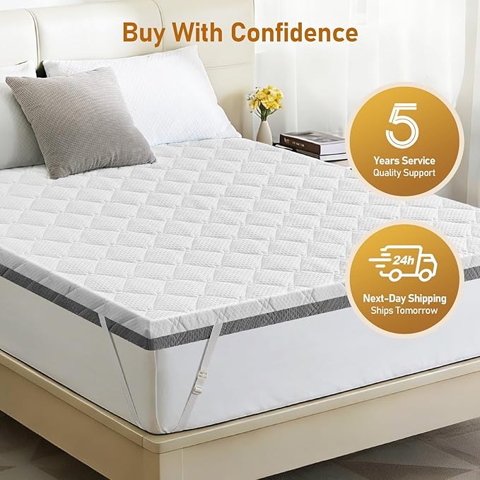 Firm Mattress Topper Queen 3-Inch: Dual Firmness Flippable Medium Firm to Firm, Double Sides Sleep High Density Foam for Back Pain, Washable Anti-Slip Cover, CertiPUR-US Oeko-Tex Certified 80x60