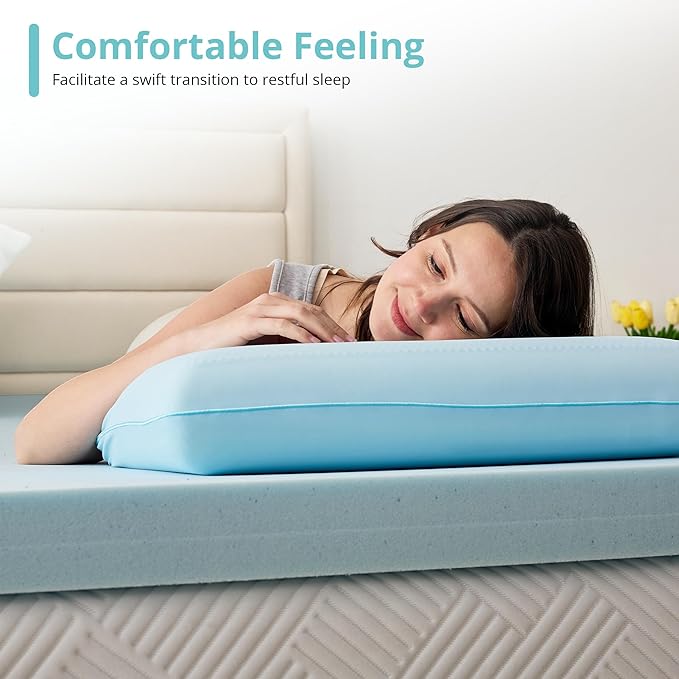 Gelsea Cooling Gel Memory Foam Pillow - Reversible Design, Neck Support for Side, Back, Stomach Sleepers, Standard Size, Removable & Machine Washable Cover, Pressure Relief for Hot Sleepers, Pale Blue