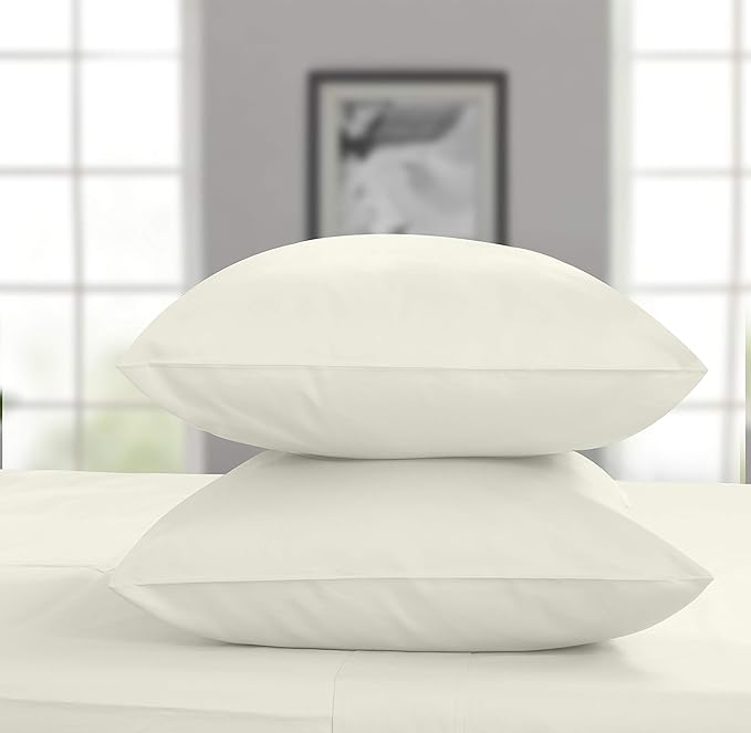 Threadmill Pillow Cases Standard Size | 1200 Thread Count 100% Supima Cotton Pillow Covers, Luxury Smooth Solid Sateen | Ivory