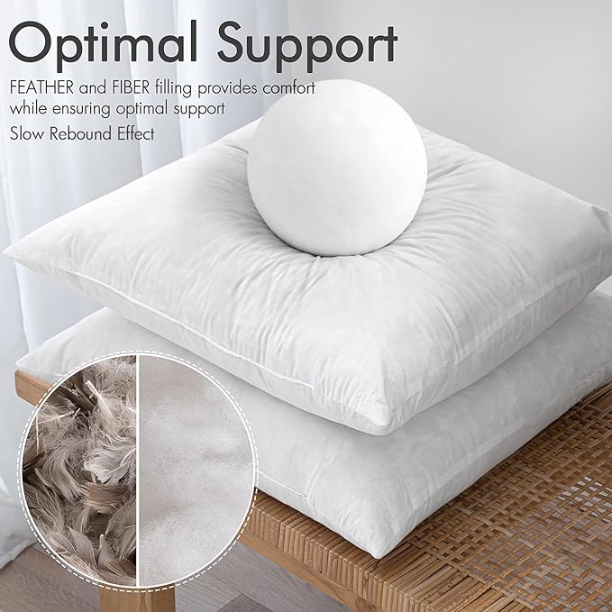 MIULEE Pillow Inserts 12x20 Inch Set of 2, Feather Mix Polycotton with Cotton Fabric Rectangle Decorative Throw Pillows for Couch Bed Sofa