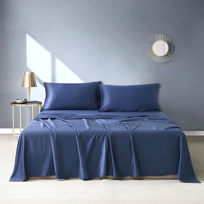 NATUREFIELD - Full Size Sheet Set (4 Piece), 100% Rayon Derived from Bamboo, Cooling Sheets with Deep Fitted Pockets, Luxury Bed Sheets & Pillowcases