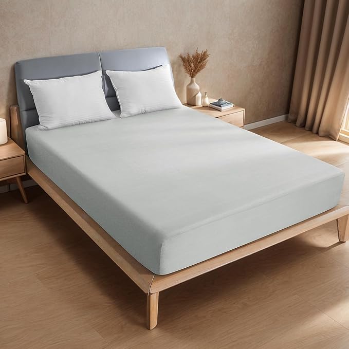 Twin XL Waterproof Mattress Protector for Dorms. Noiseless, Breathable, and Machine Washable Fitted Mattress Cover with Deep Pocket up to 5”-21”（Light Grey）