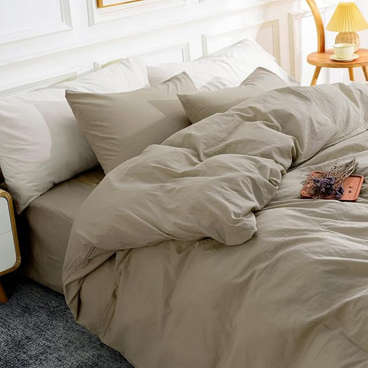NEXHOME PRO Duvet Cover Set Kids Twin Size Linen Feel Textured Organic Natural 100% Washed Cotton Duvet Cover 2 Pieces Bedding Set with Zipper Closure & Corner Ties, Breathable (No Comforter) 68"x90"