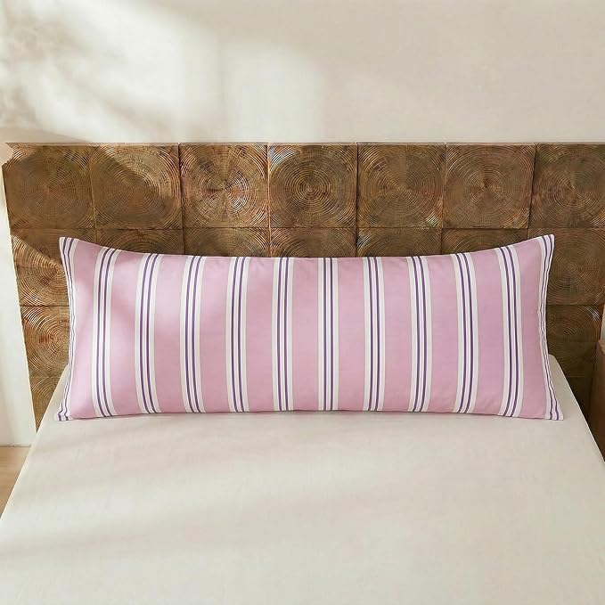Merryword Body Pillow Cover 20x54inches, 100% Cotton Pillow Case, Purple Striped Pillowcase, Soft Breathable Ribbon Stripes Long Pillowcase, 1-Piece