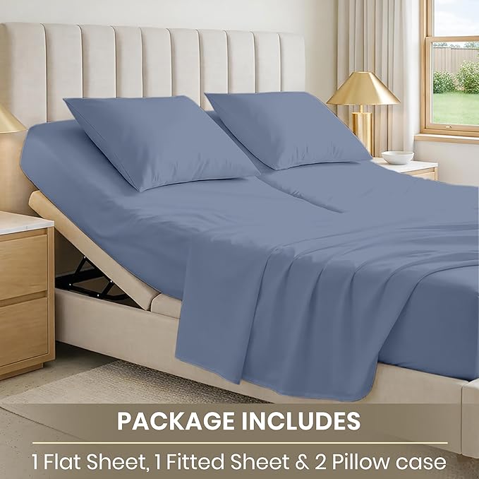 SGI bedding 28" Cal King Split Top Flex Head Sheet 100% Egyptian Cotton Sheet Set 1000 Thread Count Flex Top Sheet for Adjustable Bed 4Pc Sheet Set 15" Deep for Sleep Number Bed, Mediterranean Blue