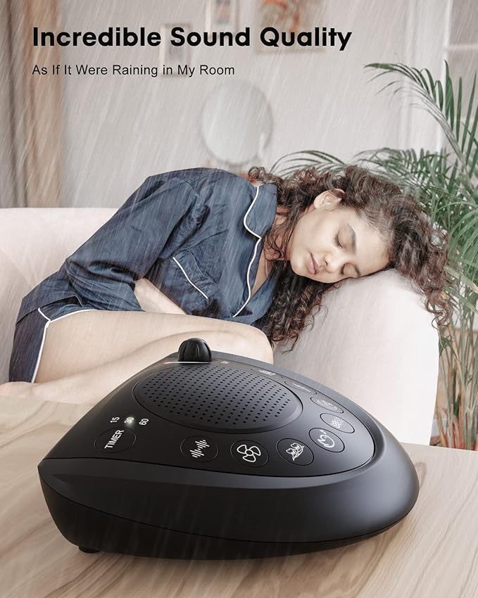 White Noise Machine, Portable Sleep Sound Machine with 24 Soothing Sounds, Timer & Memory Function, Headphone Jack, USB Charging, Powered by AC or Battery for Baby, Kids, Adults, Travel