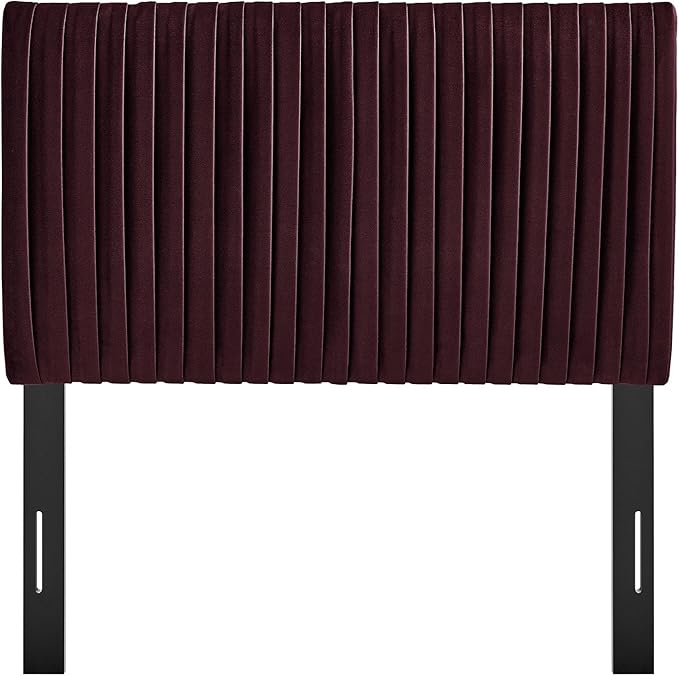 Modway Eloise Twin Velvet Headboard with Ruched Details in Mulberry - Modern Bed Headboard Only with Stain-Resistant Performance Upholstery, Height-Adjustable Mount