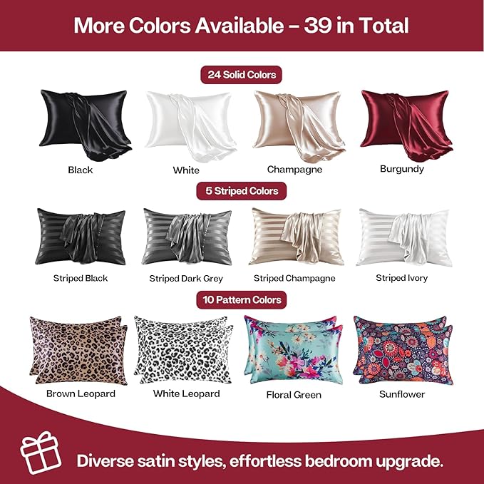 MR&HM Satin Pillowcase for Hair and Skin, Silk Satin Pillowcase 2 Pack, Standard Size Pillow Cases Set of 2, Silky Pillow Cover with Envelope Closure (20x26, Burgundy)