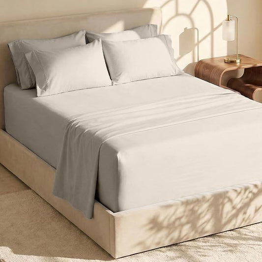 Hearth & Harbor Bed Sheets, Luxury Soft 6 Piece Bed Sheet Set Extra Deep Pocket Fitted Sheets Fits Mattress up to 21", Double Brushed Bedding Sheets & Pillowcases, Twin, Natrual Linen