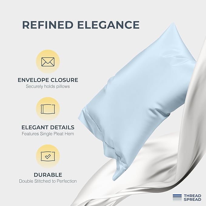 THREAD SPREAD 100% Egyptian Cotton Sheets Queen Size - Luxury 1500 Series Queen Sheet Set Egyptian Cotton (4 PC, Light Blue), Silky Soft, Sateen Weave, Cooling & Breathable, 17" Deep Pocket Bed Set