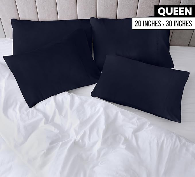 Utopia Bedding Queen Pillow Cases - 4 Pack - Envelope Closure - Soft Brushed Microfiber Fabric - Shrinkage and Fade Resistant Pillow Covers Queen Size 20 X 30 Inches (Queen, Navy)