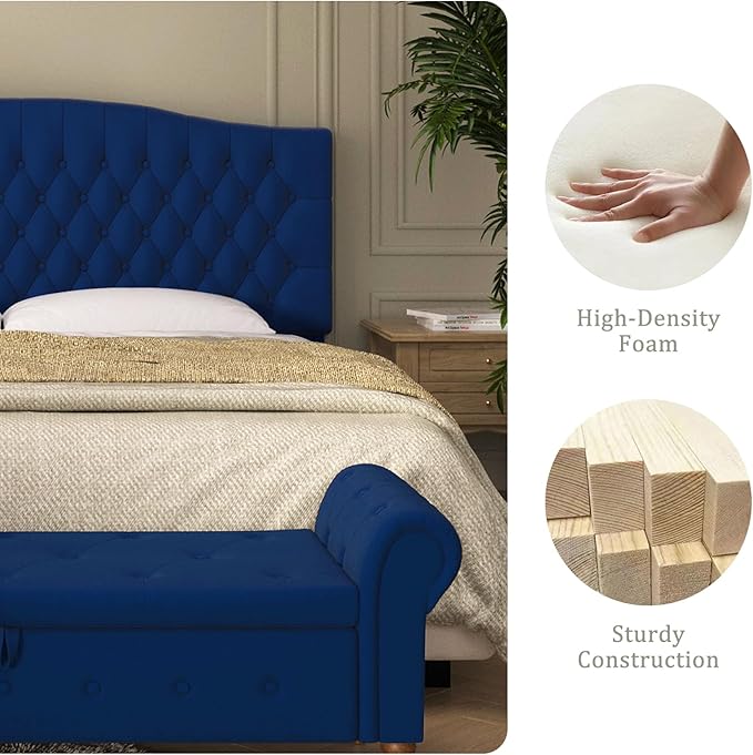 Furpopup Velvet Upholstered Headboard King/Cal King Size Latest Model Wall Mount, Bed Frame Mount, Featuring High-Density Sponge Padding, Luxury Texture Easy Assembly Comfort and Style-Navy Blue