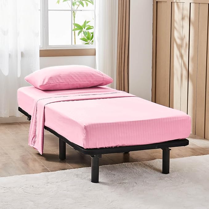 Kingnex 30x75x9 Striped 3 Piece RV Bunk Sheets Set for Narrow Twin Bed Soft Brushed 1800 Microfiber Bedding Set Includes 1 Cot Size Fitted Sheet 1 Flat Sheet 1 Pillowcase Cot Pink