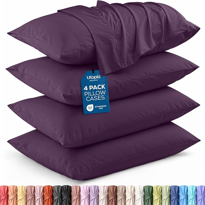 Utopia Bedding Queen Pillow Cases - 4 Pack - Envelope Closure - Soft Brushed Microfiber Fabric - Shrinkage and Fade Resistant Pillow Covers Queen Size 20 X 30 Inches (Queen, Purple)