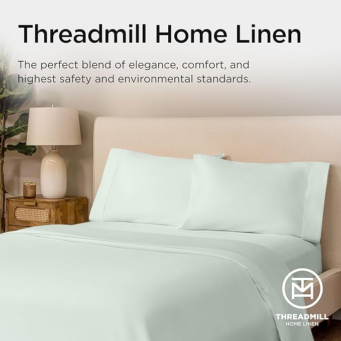 Threadmill Pillow Cases Standard Size | 1200 Thread Count 100% Supima Cotton Pillow Covers, Luxury Smooth Solid Sateen, Seaglass