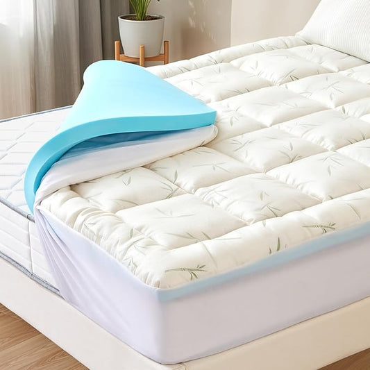 Sweetcrispy Dual Layer King Memory Foam Mattress Topper, 2 Inch Gel Memory Foam Plus 1 Inch Pillowtop Mattress Pad Cover, Cooling Bed Topper for Pressure Relief