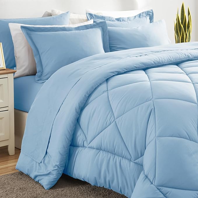 CozyLux Queen Comforter Set Baby Blue - Bed in a Bag Queen Size 7 Pieces, Luxury Soft Bed Set for All Seasons, Bedding Set with Down Alternative Comforter, Sheets, Pillowcases & Shams