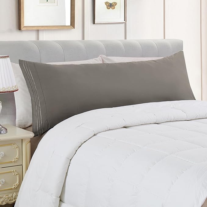 Elegant Comfort Luxury Ultra-Soft 1-Piece Body Pillowcase - 1500 Premium Hotel Quality Microfiber Double Brushed - Wrinkle Resistant, Body Pillowcase Size, Grey