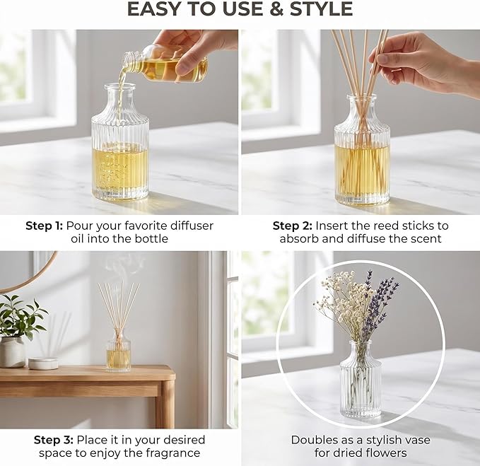 250ml 8.5oz Glass Diffuser Bottle Empty Essential Oil Jar Aromatherapy Decor Fragrance Container for Home Office Decor