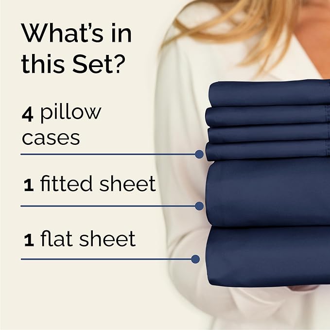 Queen 6 Piece Sheet Set - Comfy, Breathable & Cooling - Hotel Luxury Bedding for Women, Men, Kids, Teens & Children - 1 Flat & 1 Fitted Sheet & 4 Pillowcases w/ Deep Pockets - Wrinkle Free - Navy Blue