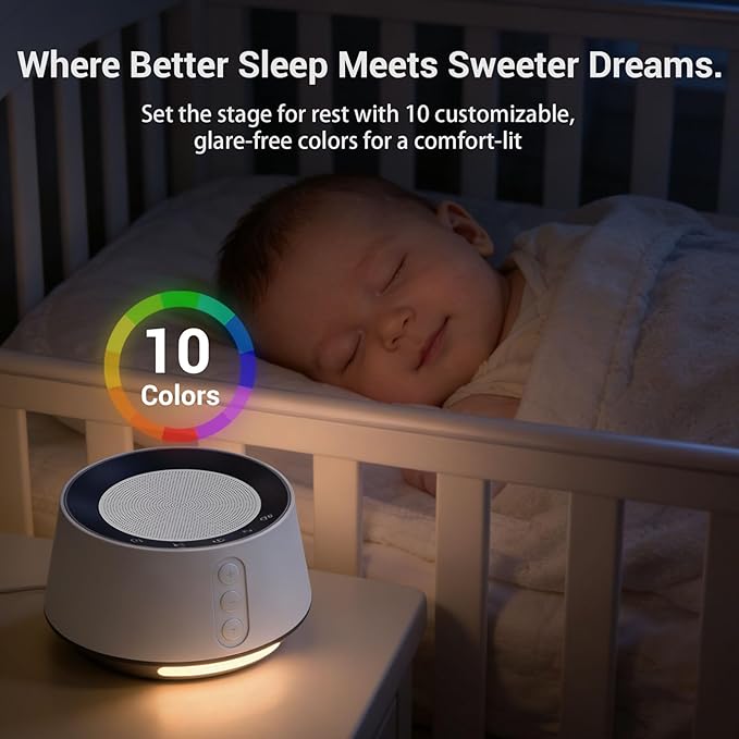 White Noise Machine with Night Light – 20 Soothing Sounds, 10 Color Lights, 5 Timer Settings & Memory Function, Portable Sleep Sound Machine for Baby Nursery, Kids & Adults, Pink